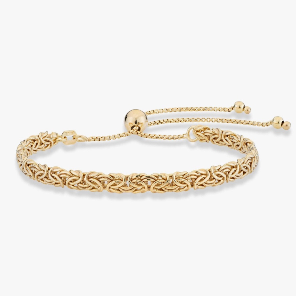 Italian 18K Gold - 925 Sterling Silver 4mm Byzantine Adjustable Bolo Bracelet